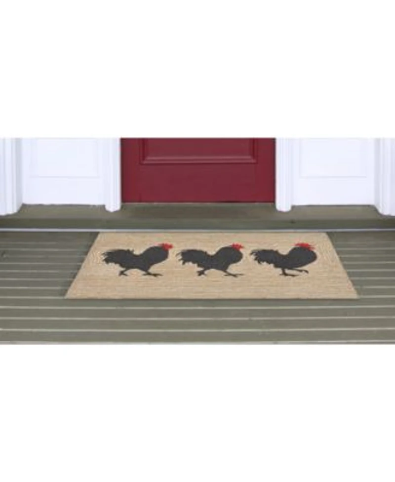 Liora Manne Front Porch Indoor Outdoor Roosters Neutral Area Rugs