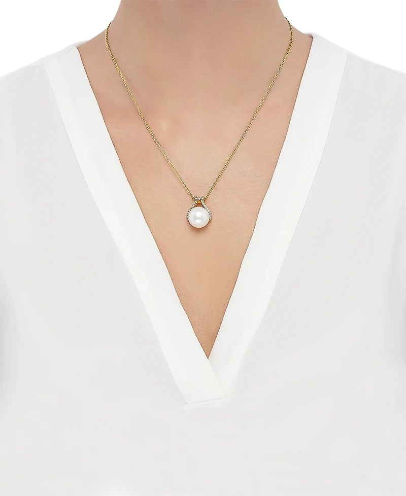 Honora Cultured Ming Pearl (13mm) & Diamond (1/5 ct. t.w.) Pendant Necklace in 14k Gold