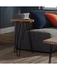 Alaterre Furniture Hairpin Natural Live Edge Wood with Metal 20" Round End Table