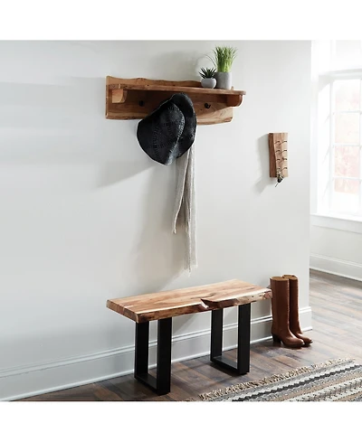 Alpine Natural Live Edge 36" Bench With Coat Hook Shelf Set