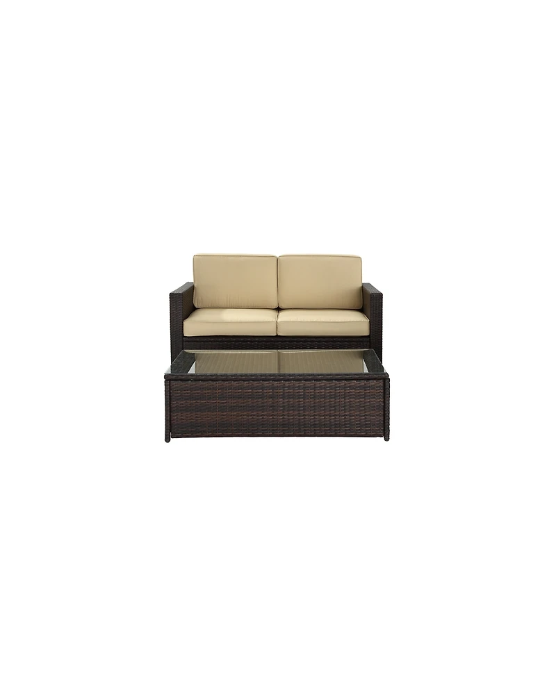 Palm Harbor 2 Piece Outdoor Wicker Seating Set With Cushions- Loveseat And Glass Top Table