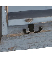 Country Cottage Coat Hooks and Bench Set,Blue Antique Finish