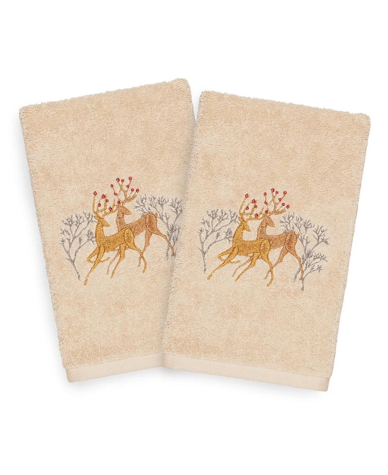 Linum Home Christmas Deer 100% Turkish Cotton 2-Pc. Hand Towel Set