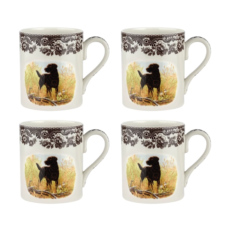 Spode Woodland Black Lab Mugs, Set of 4