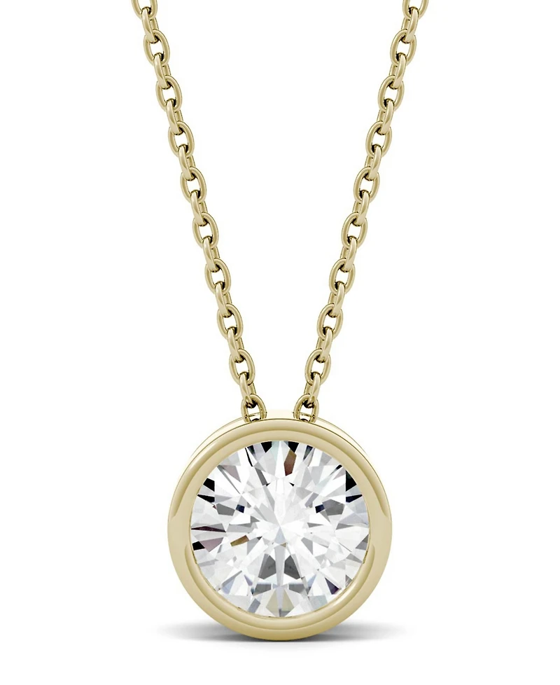 Moissanite Bezel Solitaire Pendant (1 ct. t.w. Diamond Equivalent) 14k White or Yellow Gold