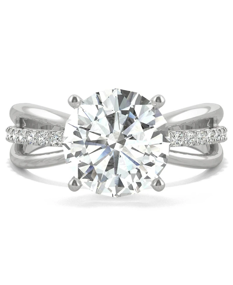 Moissanite Round Solitaire with Sides Ring (2-9/10 ct. tw. Diamond Equivalent) 14k White Gold