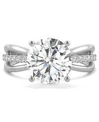 Moissanite Round Solitaire with Sides Ring (2-9/10 ct. tw. Diamond Equivalent) 14k White Gold