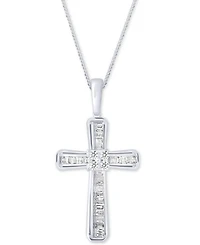 Diamond Baguette Cross Adjustable Pendant Necklace (1/5 ct. t.w) 10k White or Yellow Gold