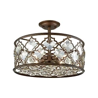 Armand 4 Light Semi Flush in Weathered Bronze with Champagne Plated Crystal