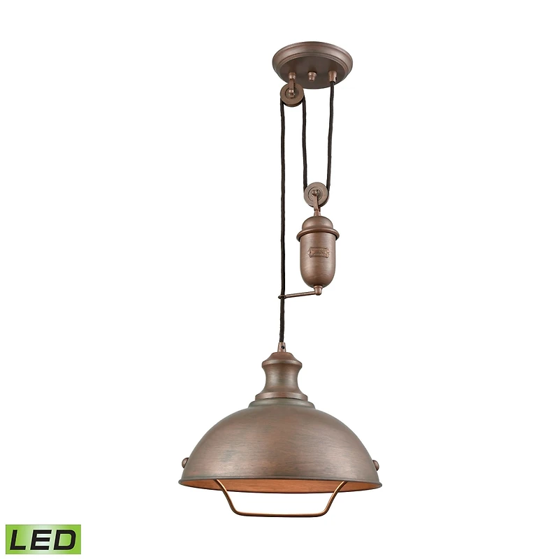 Farmhouse 1 Light Pulldown Pendant in Tarnished Brass