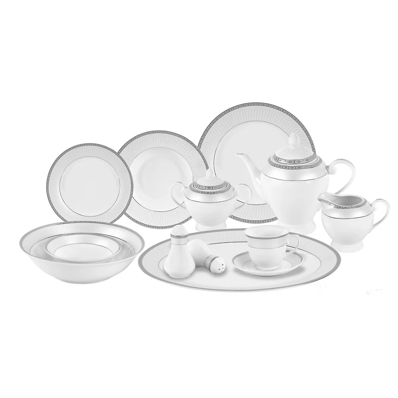 Lorren Home Trends Alina Silver 57-pc Dinnerware Set, Service for 8