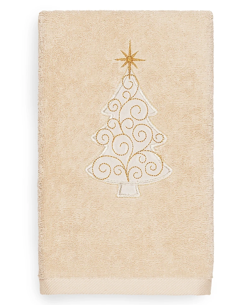 Linum Home Christmas Tree Scroll 100% Turkish Cotton Hand Towel