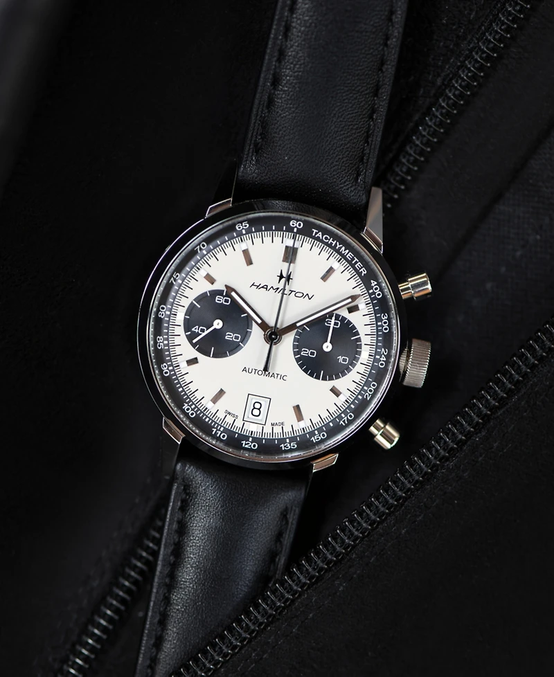 Hamilton Men's Swiss Automatic Chronograph Intra-Matic Black Leather Strap Watch 40mm