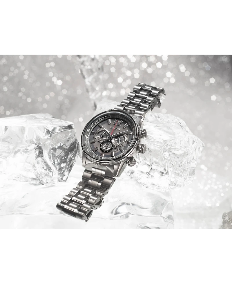 Citizen Eco-Drive Men's Chronograph Nighthawk Gray Stainless Steel Bracelet Watch 43mm