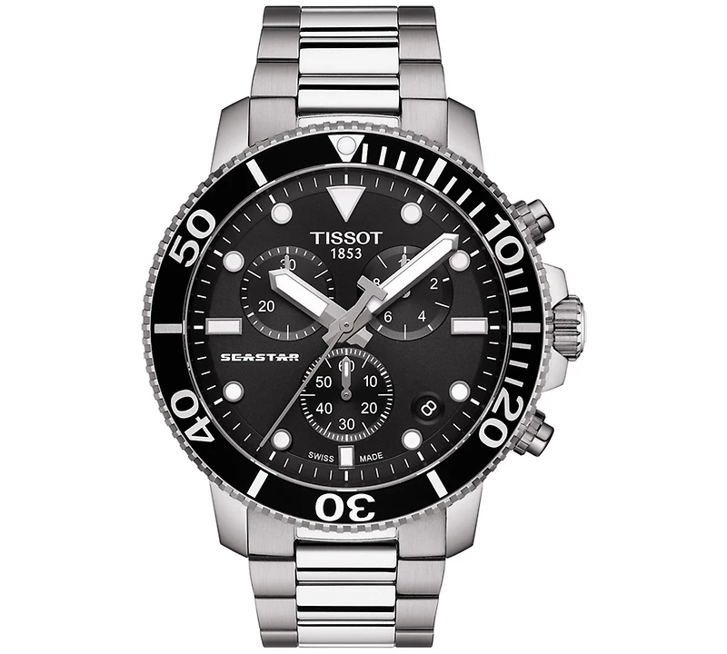 Tissot Men's Swiss Chronograph Seastar 1000 Stainless Steel Bracelet Diver Watch 45.5mm