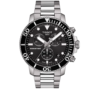 Tissot Men's Swiss Chronograph Seastar 1000 Stainless Steel Bracelet Diver Watch 45.5mm