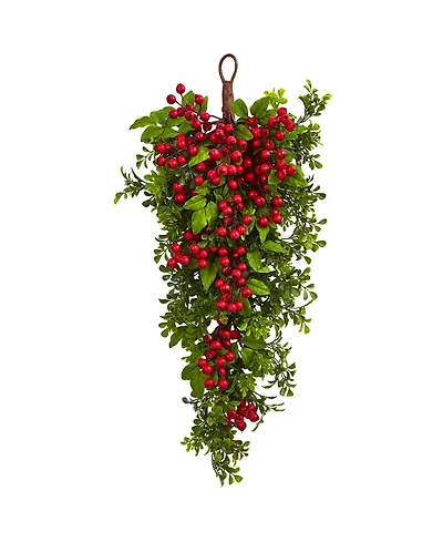 Nearly Natural 26" Berry Boxwood Teardrop