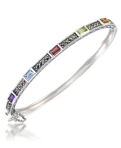Multi-Color Stones & Marcasite Bangle in Sterling Silver