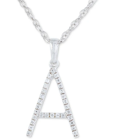 Diamond (1/10 ct. t.w.) Initial Pendant Necklace in 10k White Gold, 16" + 2" extender