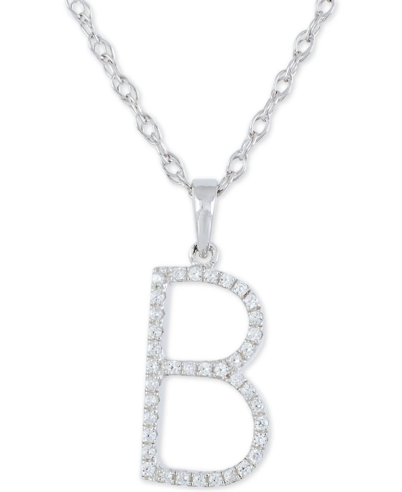 Diamond (1/10 ct. t.w.) Initial Pendant Necklace in 10k White Gold, 16" + 2" extender