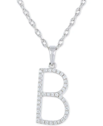 Diamond (1/10 ct. t.w.) Initial Pendant Necklace in 10k White Gold, 16" + 2" extender
