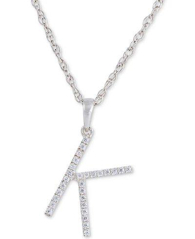 Diamond (1/10 ct. t.w.) Initial Pendant Necklace in 10k White Gold, 16" + 2" extender