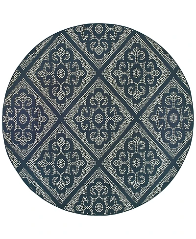 Oriental Weavers Marina 3804B Navy/Ivory 7'10" Indoor/Outdoor Round Area Rug