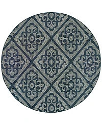 Oriental Weavers Marina 3804B Navy/Ivory 7'10" Indoor/Outdoor Round Area Rug