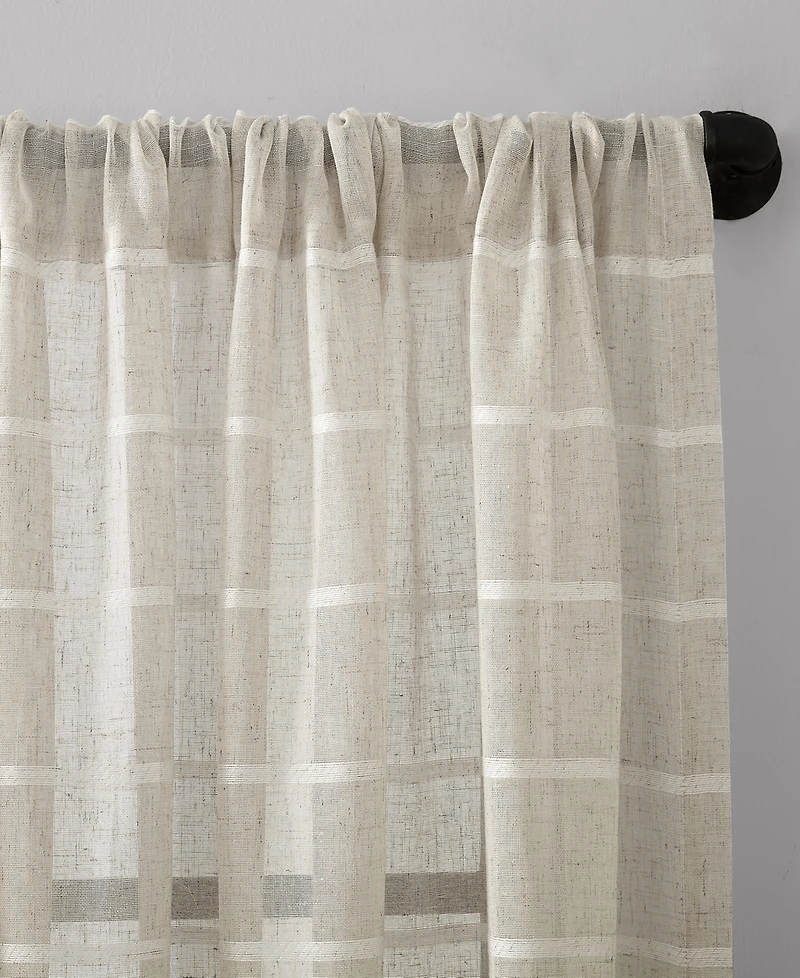 Twill Stripe Anti-Dust Linen Blend Sheer Curtain Panel