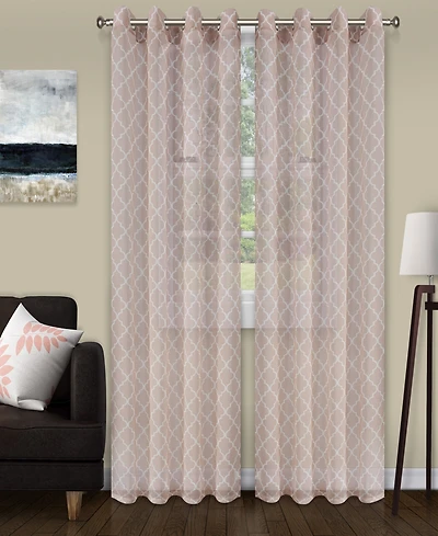 Superior Lightweight Trellis Sheer Curtain Panels, (2), 52" x 96"