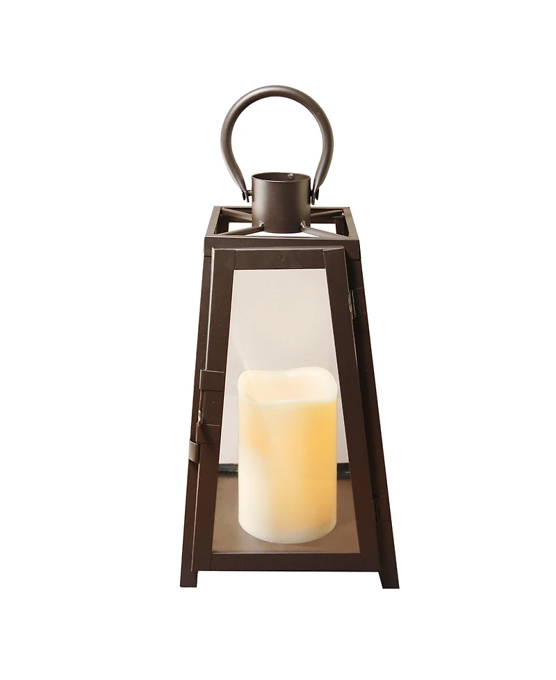 Lumabase Warm Black Tapered Metal Lantern with Led Candle