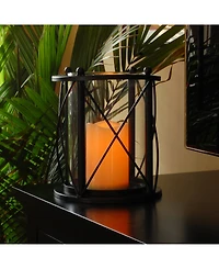 Lumabase Black Round Criss Cross Metal Lantern with Led Candle