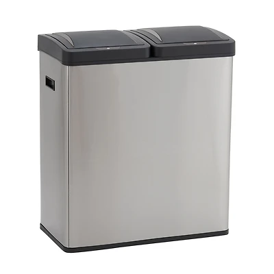 Household Essentials Dual Compartment Trash Can, Touchless with 30 Liter/8 Gallon Bins, Stainless Steel
