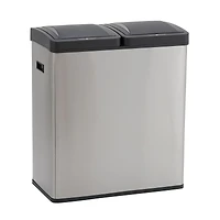 Household Essentials Dual Compartment Trash Can, Touchless with 30 Liter/8 Gallon Bins, Stainless Steel