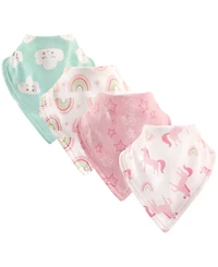 Luvable Friends Baby Girl Cotton Bandana Bibs 4pk, One Size
