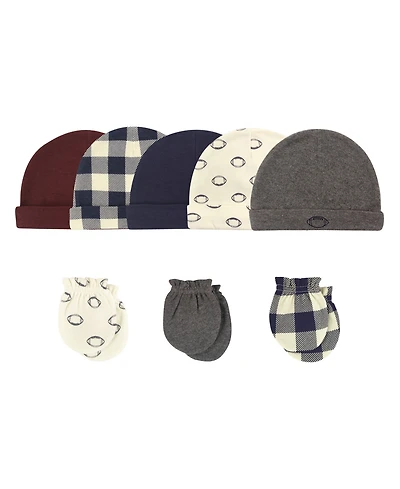 Hudson Baby Boys Soft Cotton Beanie and Anti-Scratch Hand Mitts