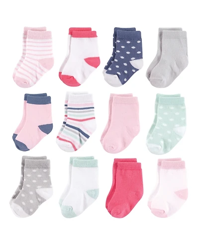 Hudson Baby Girls Cotton Rich Newborn and Terry Crew Socks