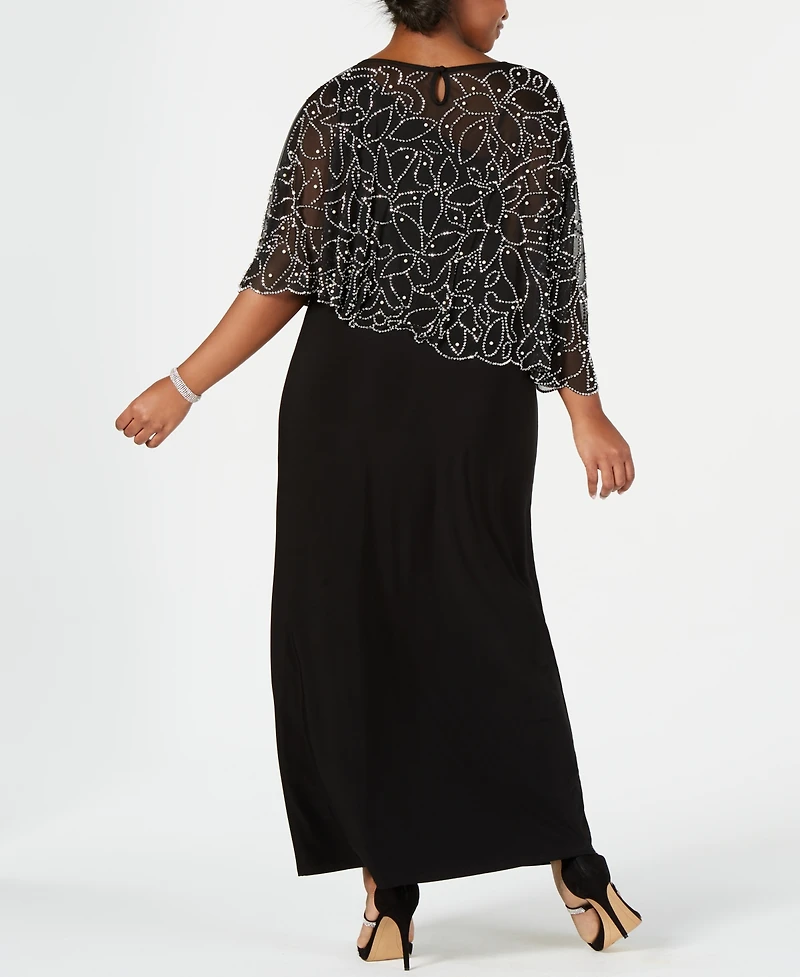 Msk Plus Beaded Cape Gown