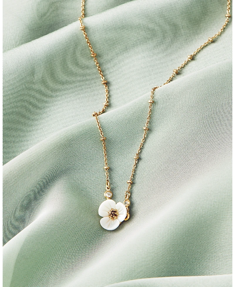 lonna & lilly Gold-Tone Crystal & Imitation Mother-of-Pearl Flower Pendant Necklace, 16" + 3" extender