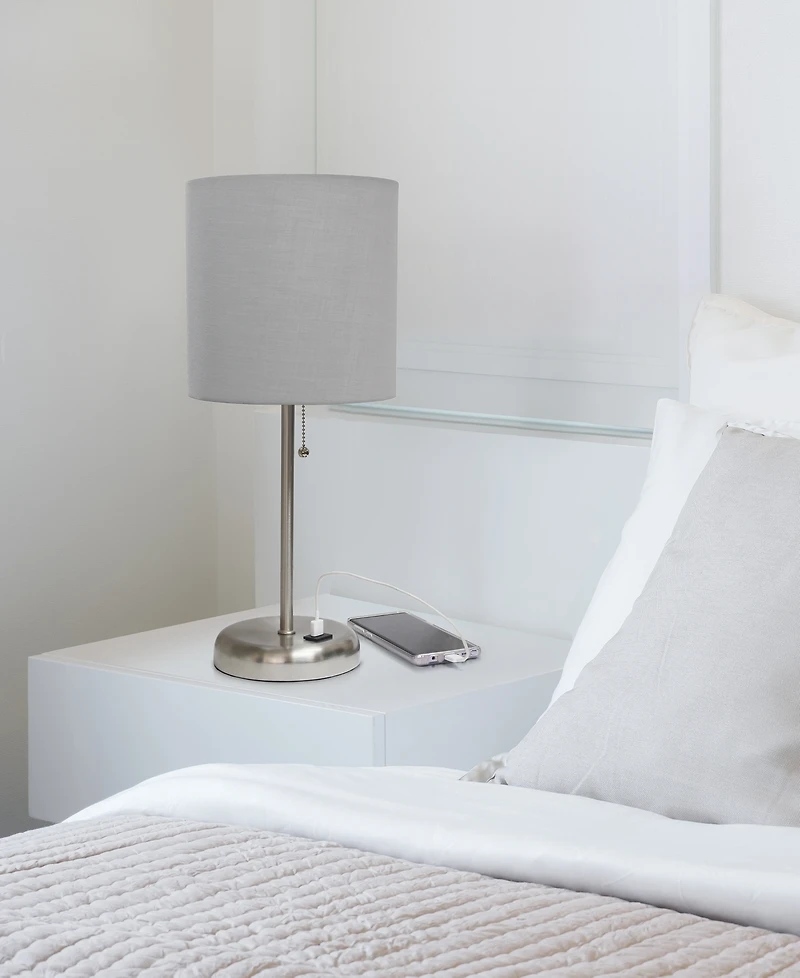 Lime Lights Stick Lamp with Usb charging port and Fabric Shade