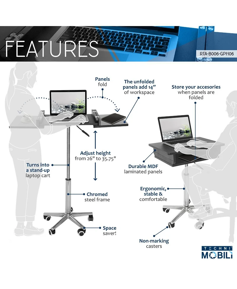 Techni Mobili Folding Table Laptop Cart