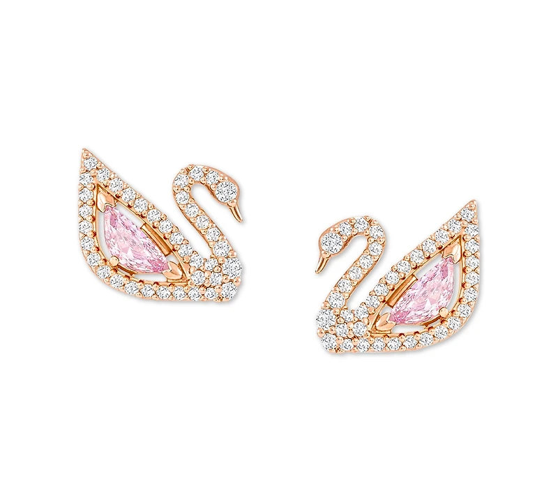 Swarovski Rose Gold-Tone Crystal Swan & Removable Chain Drop Earrings