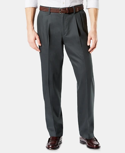 Dockers Men's Signature Lux Cotton Relaxed Fit Pleated Creased Stretch Khaki Pants