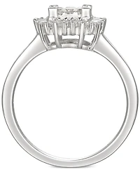 Cubic Zirconia Square Cluster Baguette Halo Ring n Sterling Silver