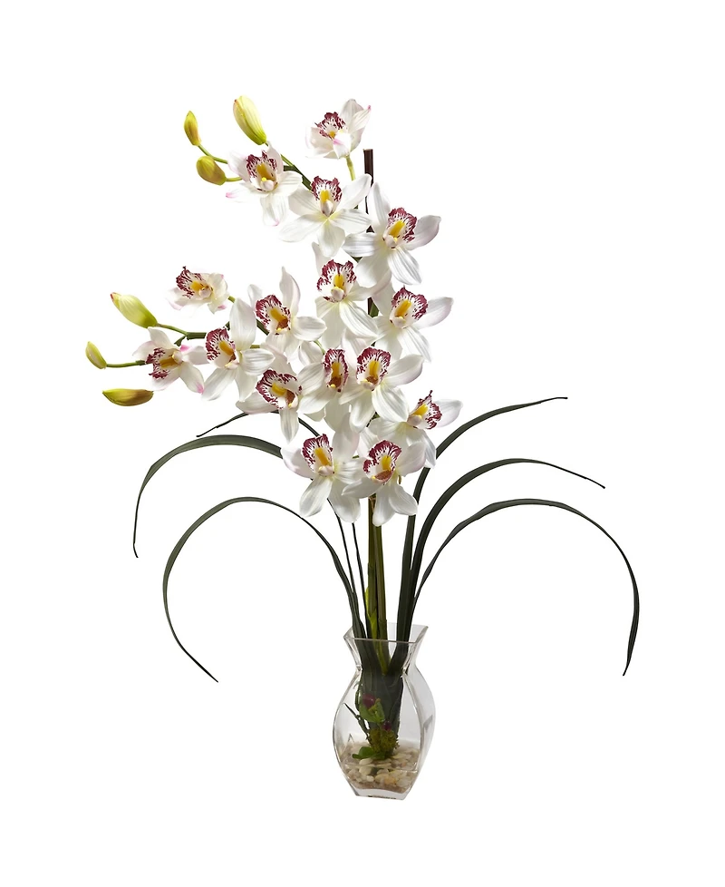 Nearly Natural Cymbidium Orchid w/ Vase Arrangement