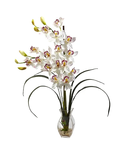 Nearly Natural Cymbidium Orchid w/ Vase Arrangement