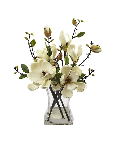 Nearly Natural Magnolia Arrangement with Vase