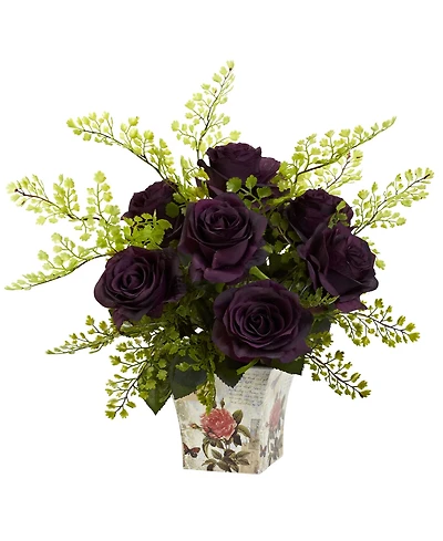 Nearly Natural Rose and Maiden Hair w/Floral Planter