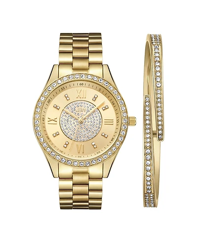 Jbw Women's Mondrian Jewelry Set Diamond (1/6 ct.t.w.) 18k Gold Plated Stainless Steel Watch