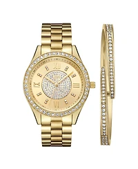Jbw Women's Mondrian Jewelry Set Diamond (1/6 ct.t.w.) 18k Gold Plated Stainless Steel Watch